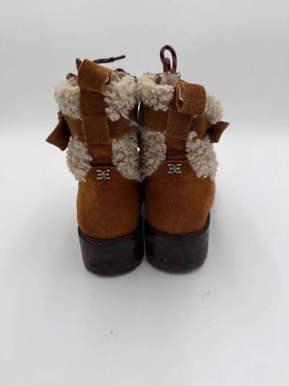 Sam Edelman Suede Lace Up Shearling Lined Hiking Boots Brown Womens 9 Circus